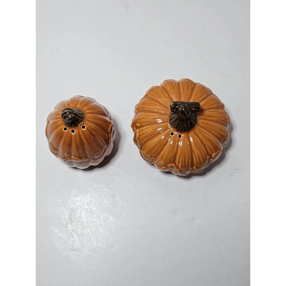 Ceramic Pumpkin Salt and Pepper Shakers Set Fall Thanksgiving Harvest Decor